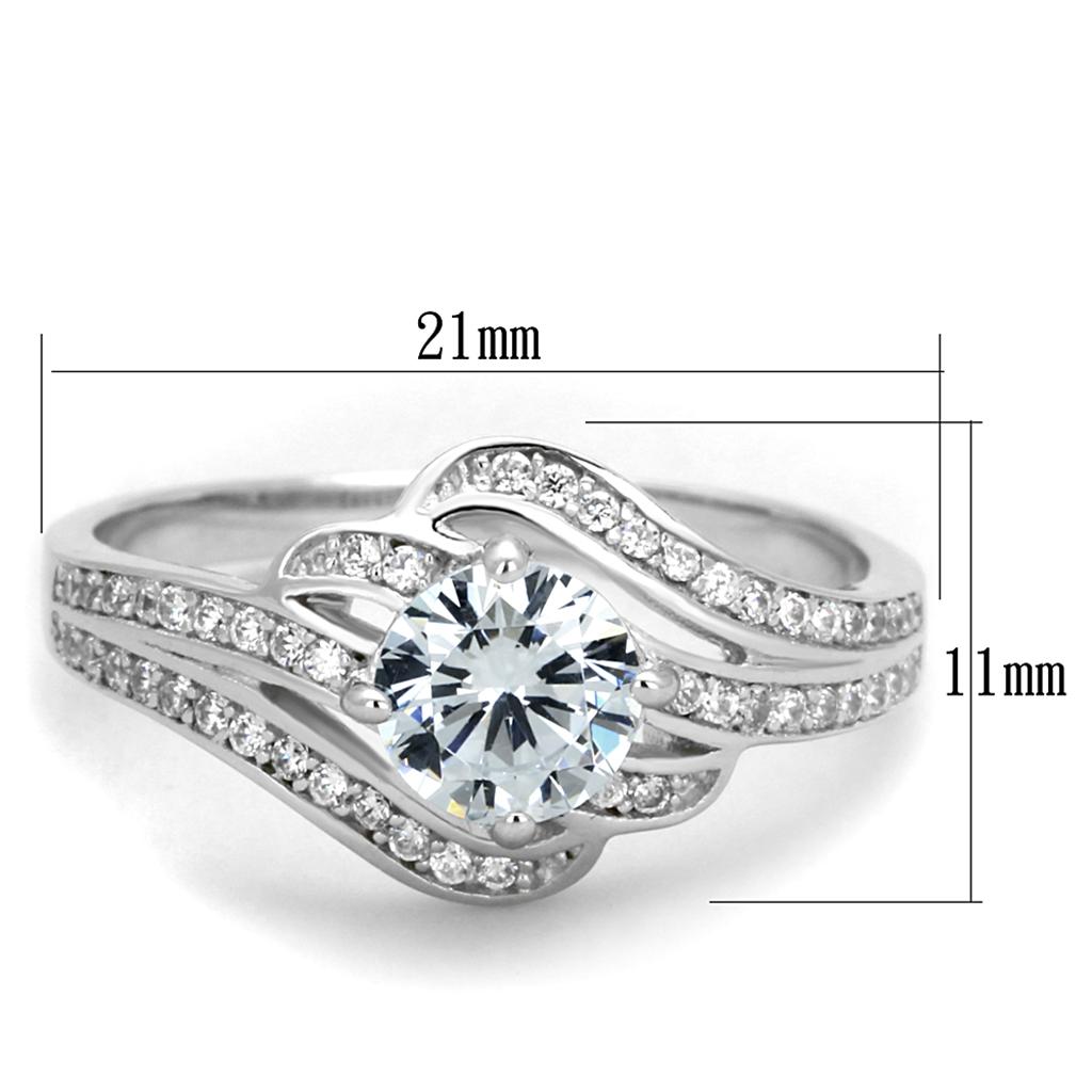 TS303 - Rhodium 925 Sterling Silver Ring with AAA Grade CZ  in Clear Alamode