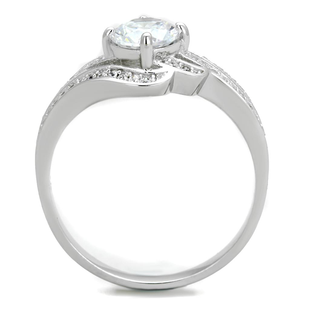 TS303 - Rhodium 925 Sterling Silver Ring with AAA Grade CZ  in Clear Alamode