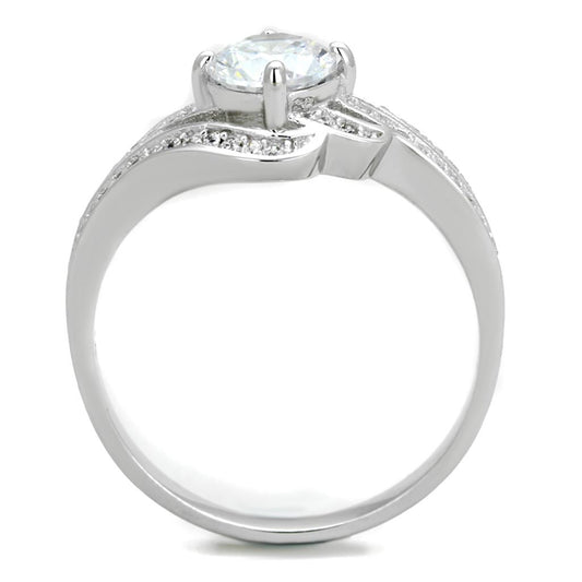 TS303 - Rhodium 925 Sterling Silver Ring with AAA Grade CZ  in Clear Alamode