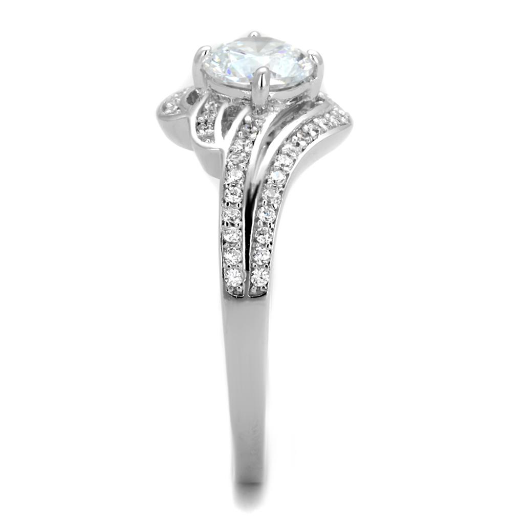TS303 - Rhodium 925 Sterling Silver Ring with AAA Grade CZ  in Clear Alamode