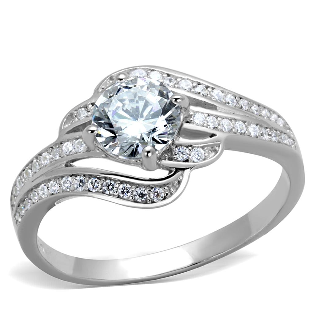 TS303 - Rhodium 925 Sterling Silver Ring with AAA Grade CZ  in Clear Alamode
