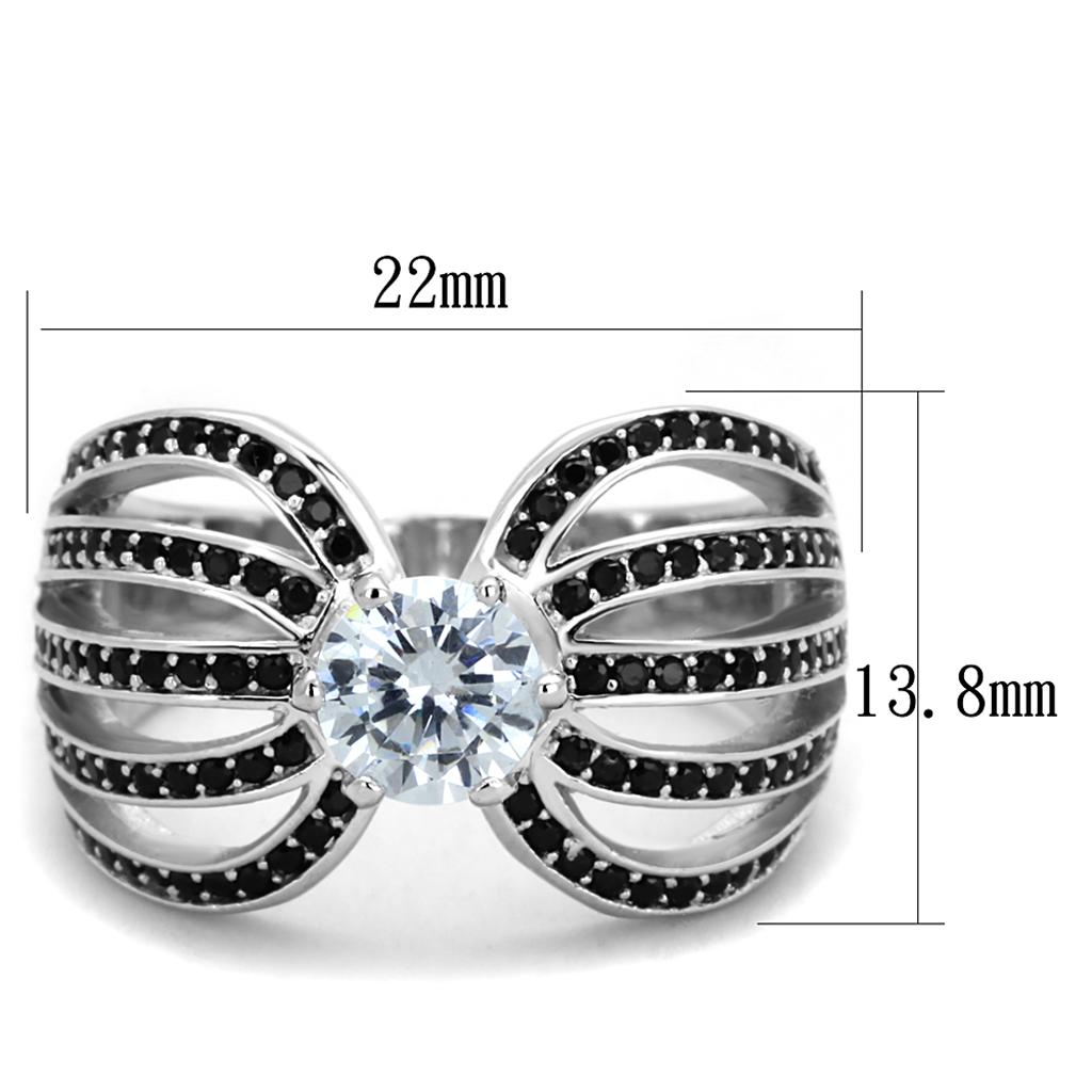 TS314 - Rhodium 925 Sterling Silver Ring with AAA Grade CZ  in Clear Alamode
