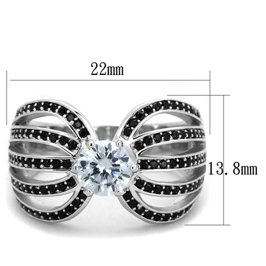 TS314 - Rhodium 925 Sterling Silver Ring with AAA Grade CZ  in Clear Alamode