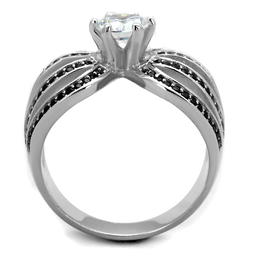 TS314 - Rhodium 925 Sterling Silver Ring with AAA Grade CZ  in Clear Alamode