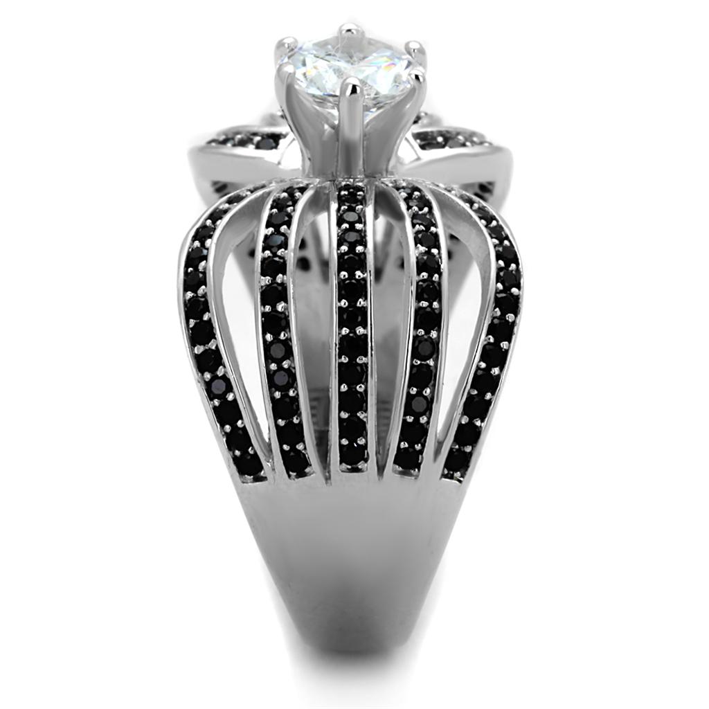TS314 - Rhodium 925 Sterling Silver Ring with AAA Grade CZ  in Clear Alamode