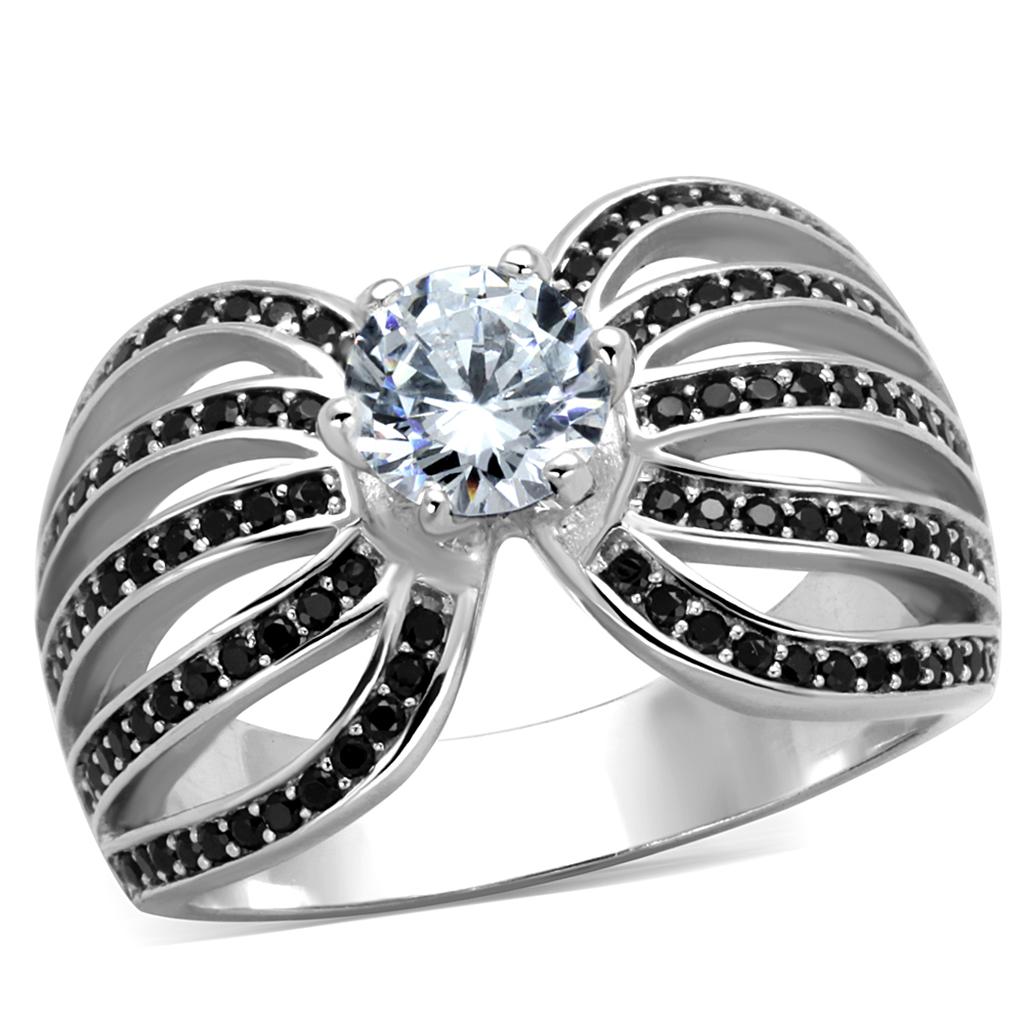 TS314 - Rhodium 925 Sterling Silver Ring with AAA Grade CZ  in Clear Alamode