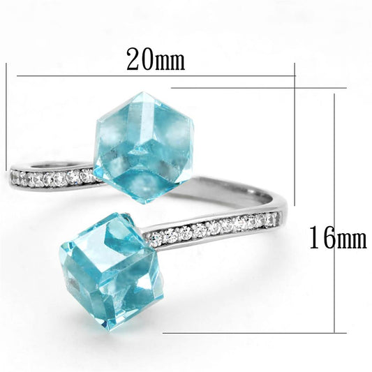 TS317 - Rhodium 925 Sterling Silver Ring with AAA Grade CZ  in Sea Blue Alamode
