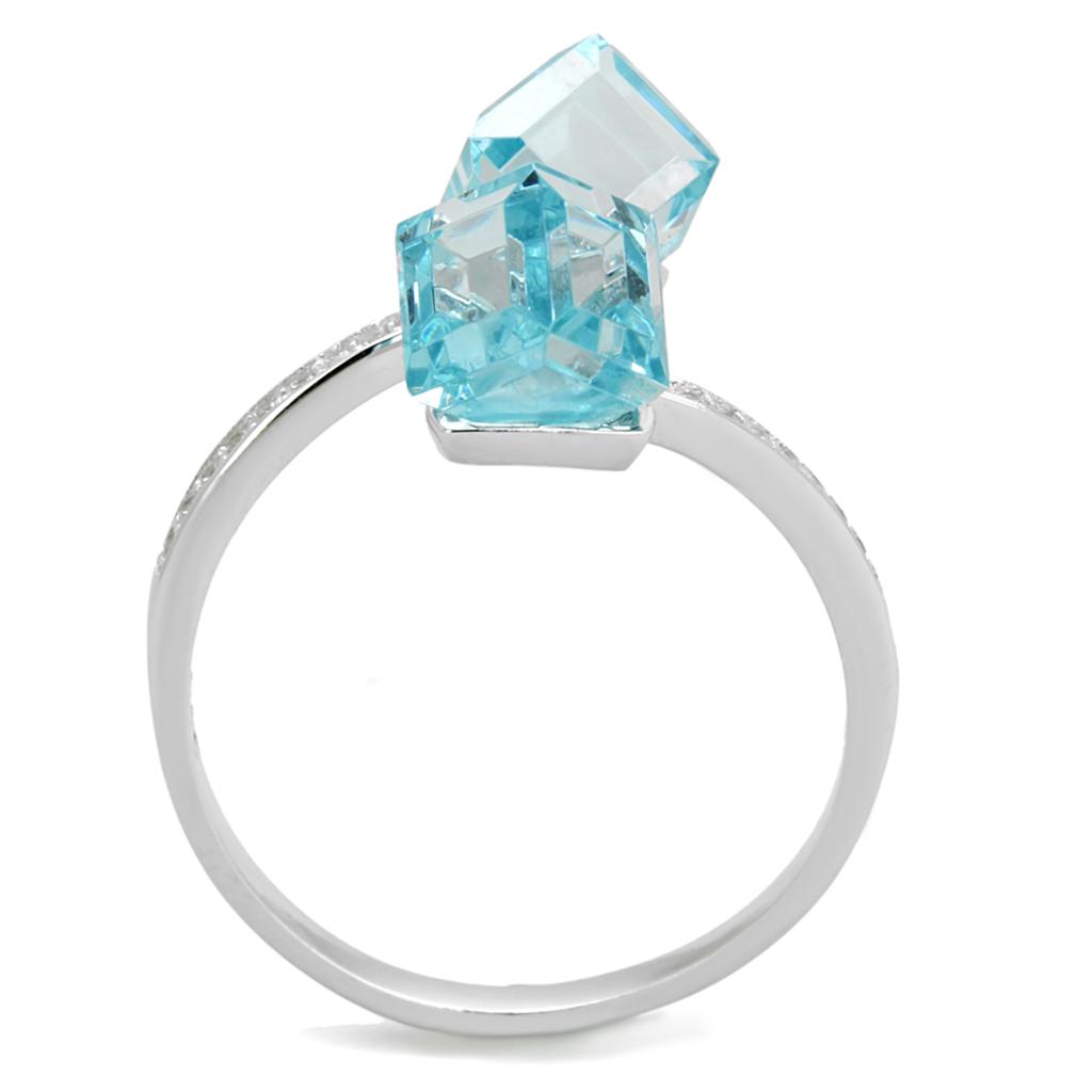 TS317 - Rhodium 925 Sterling Silver Ring with AAA Grade CZ  in Sea Blue Alamode