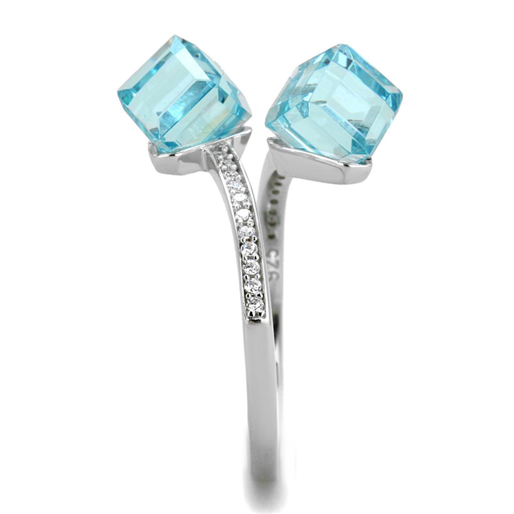 TS317 - Rhodium 925 Sterling Silver Ring with AAA Grade CZ  in Sea Blue Alamode