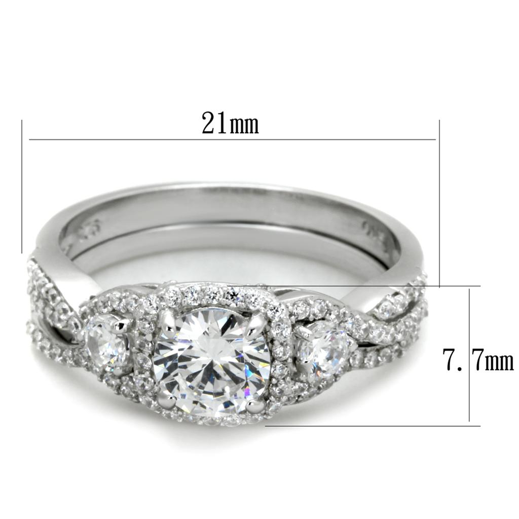 TS352 - Rhodium 925 Sterling Silver Ring with AAA Grade CZ  in Clear Alamode