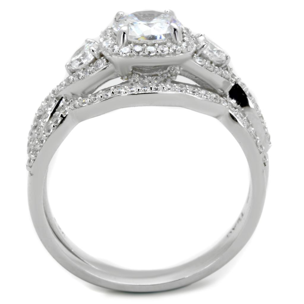 TS352 - Rhodium 925 Sterling Silver Ring with AAA Grade CZ  in Clear Alamode