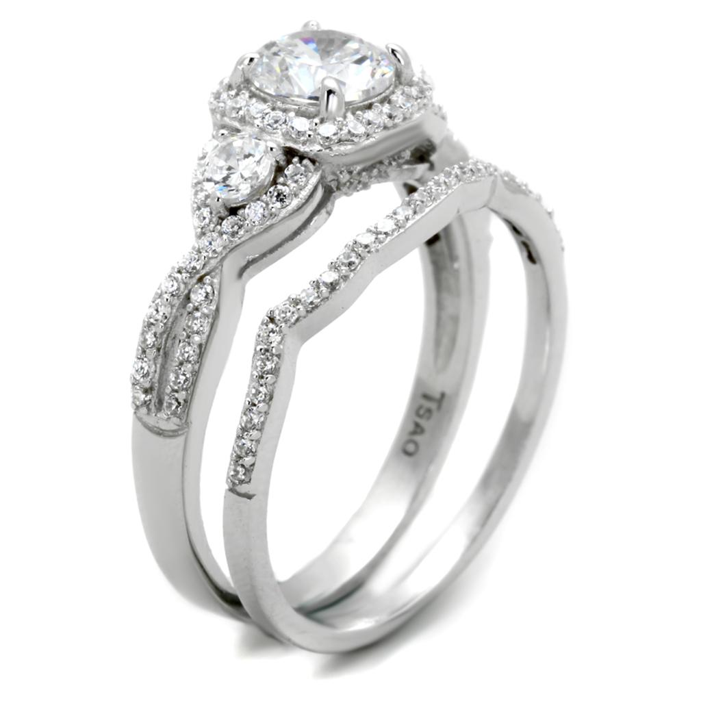 TS352 - Rhodium 925 Sterling Silver Ring with AAA Grade CZ  in Clear Alamode