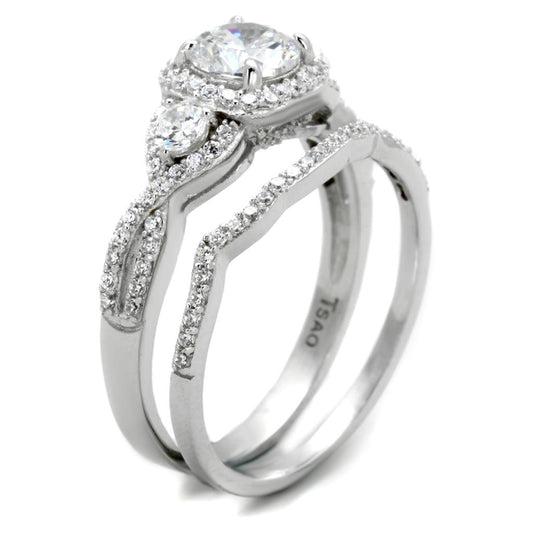 TS352 - Rhodium 925 Sterling Silver Ring with AAA Grade CZ  in Clear Alamode