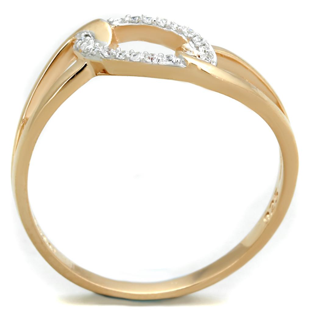 TS362 - Rose Gold + Rhodium 925 Sterling Silver Ring with AAA Grade CZ  in Clear Alamode
