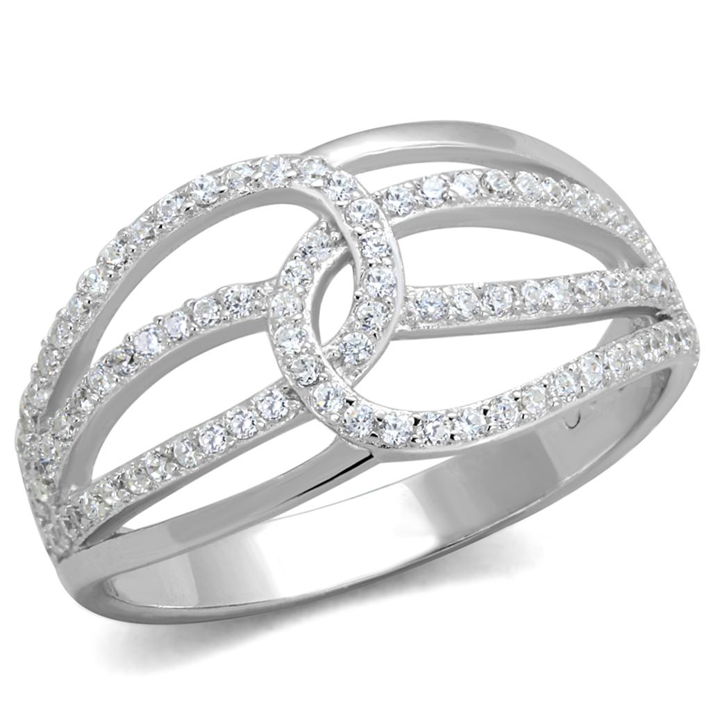 TS363 - Rhodium 925 Sterling Silver Ring with AAA Grade CZ  in Clear Alamode