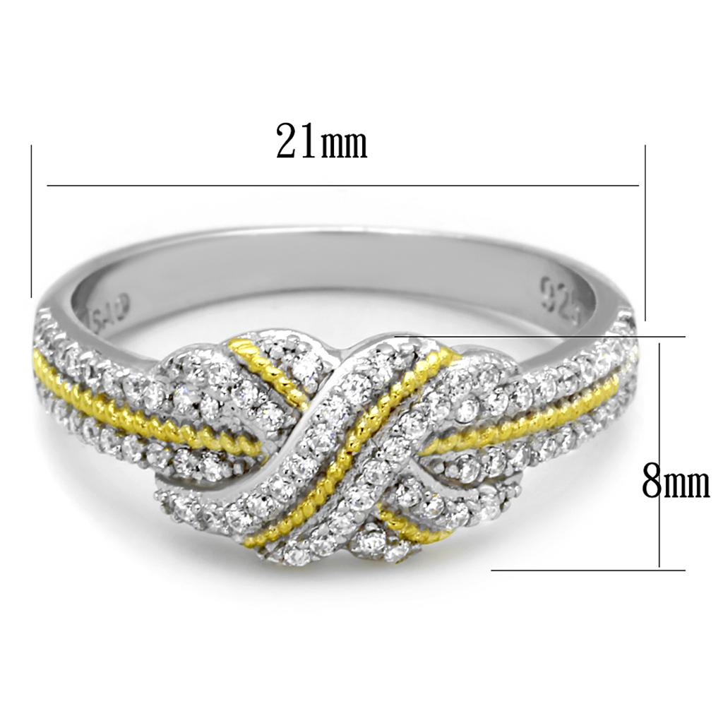 TS370 - Reverse Two-Tone 925 Sterling Silver Ring with AAA Grade CZ  in Clear Alamode