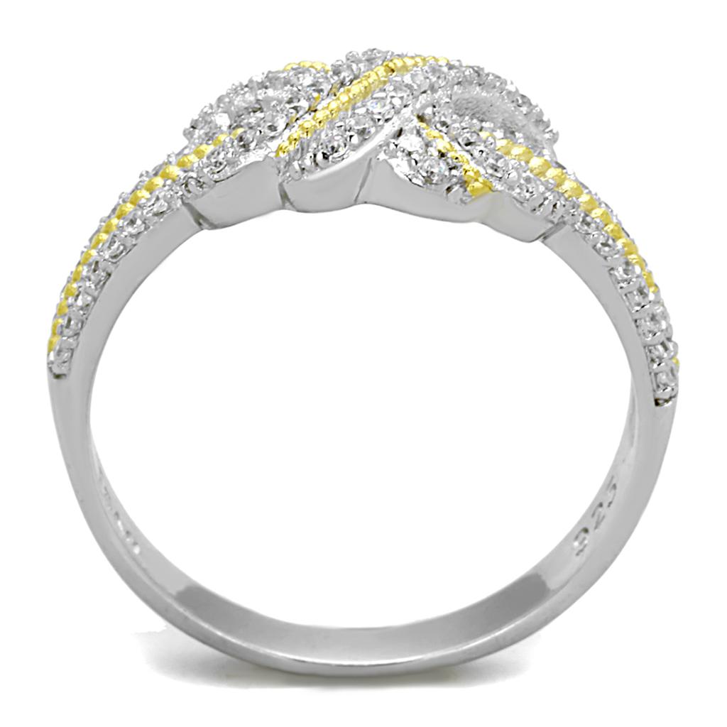 TS370 - Reverse Two-Tone 925 Sterling Silver Ring with AAA Grade CZ  in Clear Alamode
