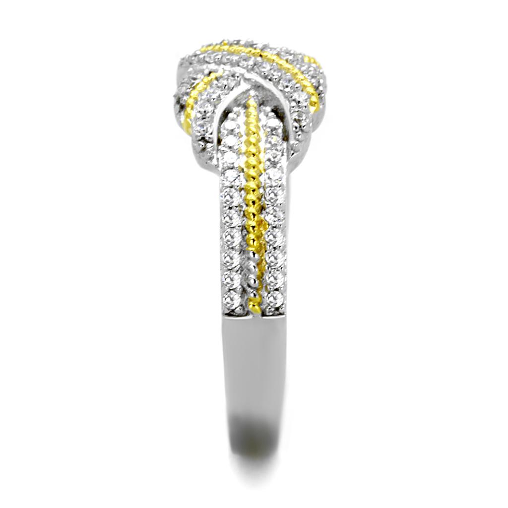 TS370 - Reverse Two-Tone 925 Sterling Silver Ring with AAA Grade CZ  in Clear Alamode