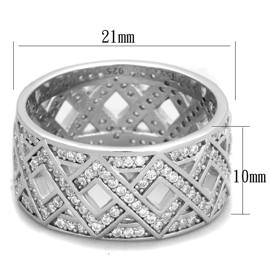 TS372 - Rhodium 925 Sterling Silver Ring with AAA Grade CZ  in Clear Alamode