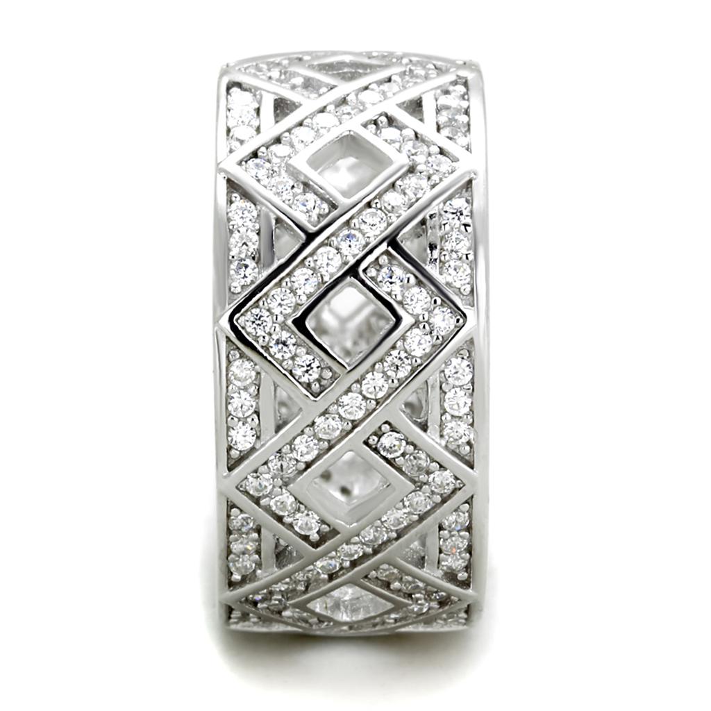 TS372 - Rhodium 925 Sterling Silver Ring with AAA Grade CZ  in Clear Alamode