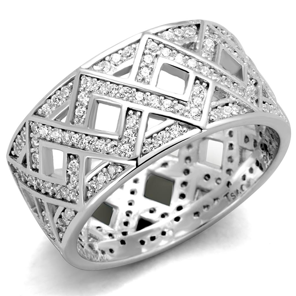 TS372 - Rhodium 925 Sterling Silver Ring with AAA Grade CZ  in Clear Alamode