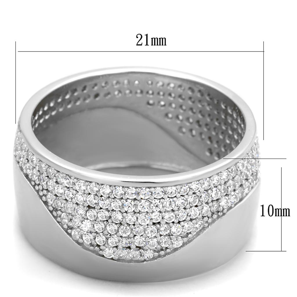 TS378 - Rhodium 925 Sterling Silver Ring with AAA Grade CZ  in Clear Alamode