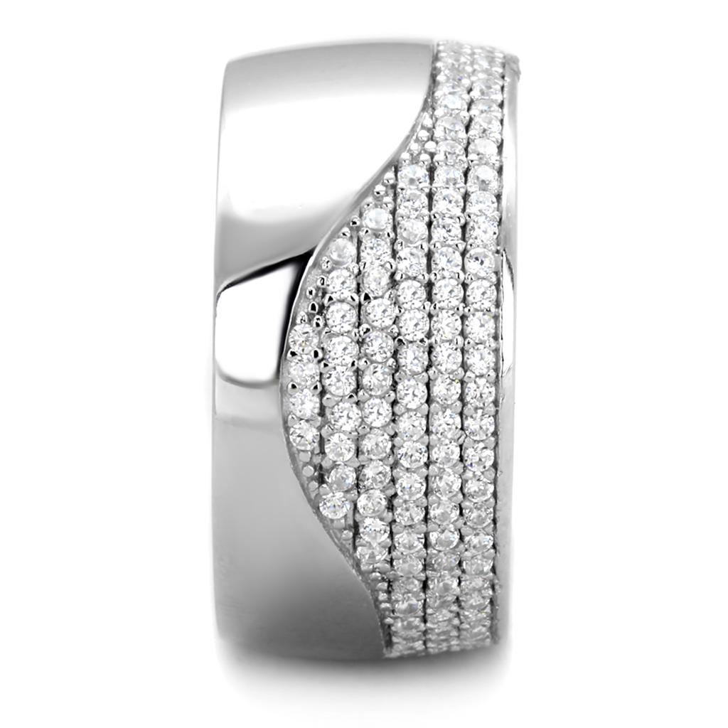 TS378 - Rhodium 925 Sterling Silver Ring with AAA Grade CZ  in Clear Alamode
