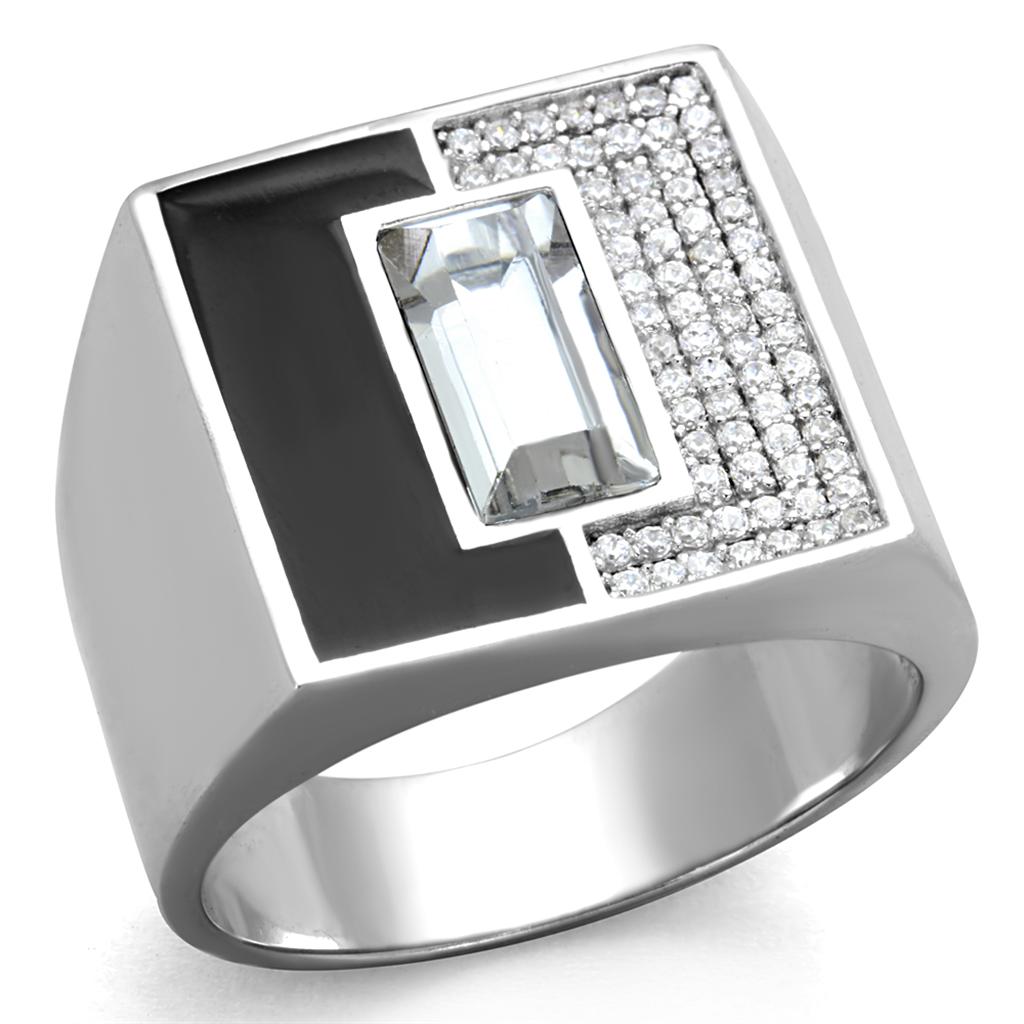 TS388 - Rhodium 925 Sterling Silver Ring with Top Grade Crystal  in Clear Alamode