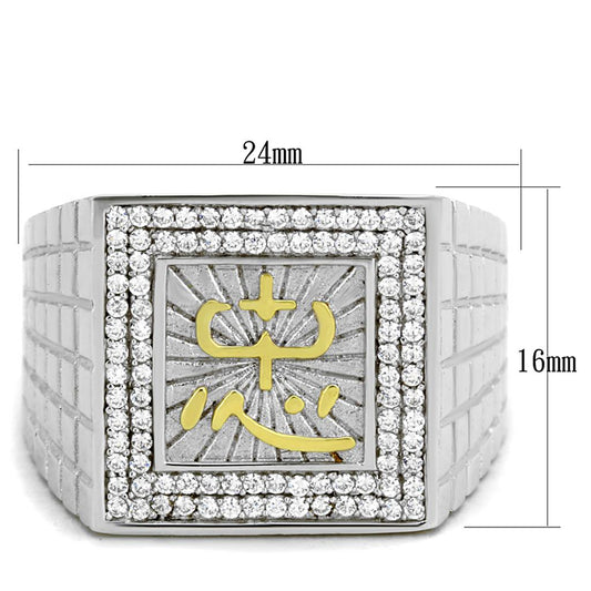 TS389 - Gold+Rhodium 925 Sterling Silver Ring with AAA Grade CZ  in Clear Alamode
