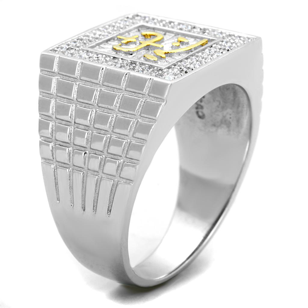 TS389 - Gold+Rhodium 925 Sterling Silver Ring with AAA Grade CZ  in Clear Alamode