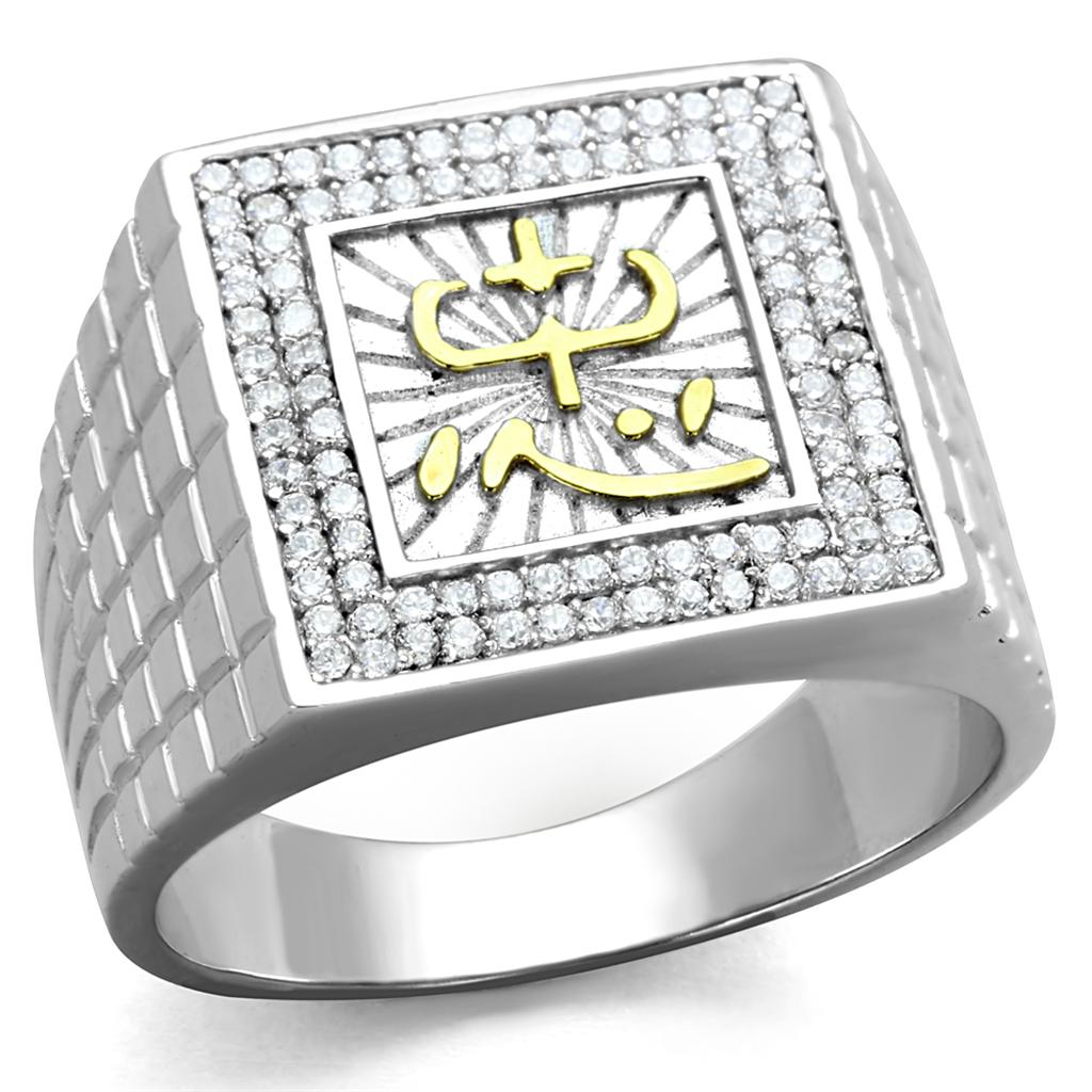 TS389 - Gold+Rhodium 925 Sterling Silver Ring with AAA Grade CZ  in Clear Alamode