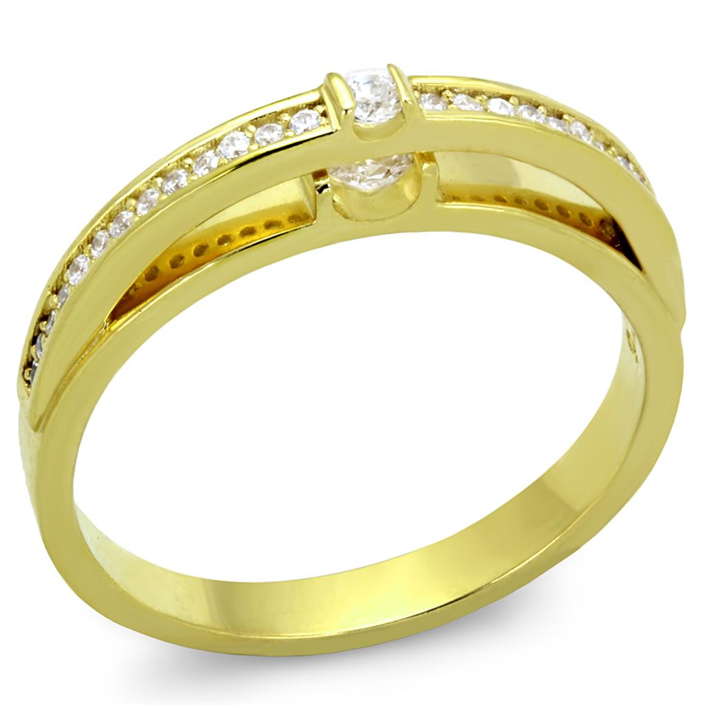 TS403 - Gold 925 Sterling Silver Ring with AAA Grade CZ  in Clear Alamode