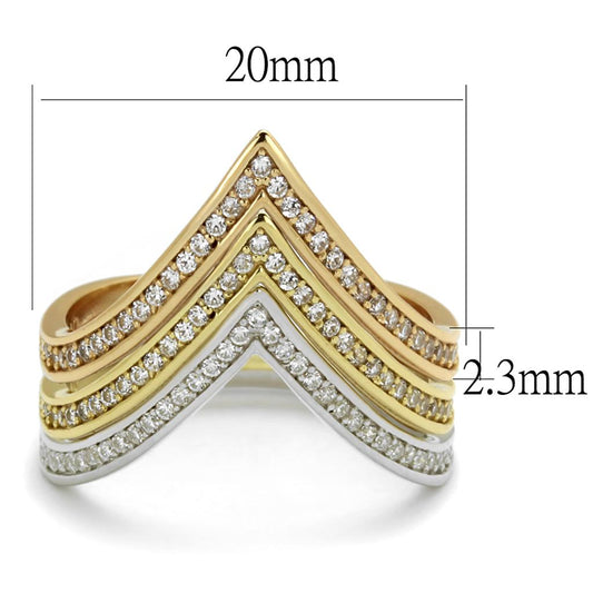 TS416 - Rhodium + Gold + Rose Gold 925 Sterling Silver Ring with AAA Grade CZ  in Clear Alamode