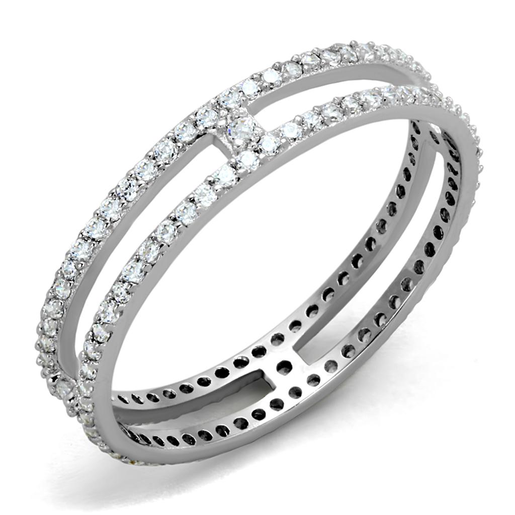 TS434 - Rhodium 925 Sterling Silver Ring with AAA Grade CZ  in Clear Alamode