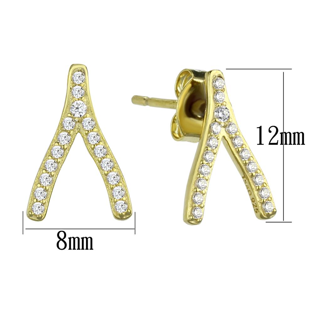 TS443 - Gold 925 Sterling Silver Earrings with AAA Grade CZ  in Clear-1
