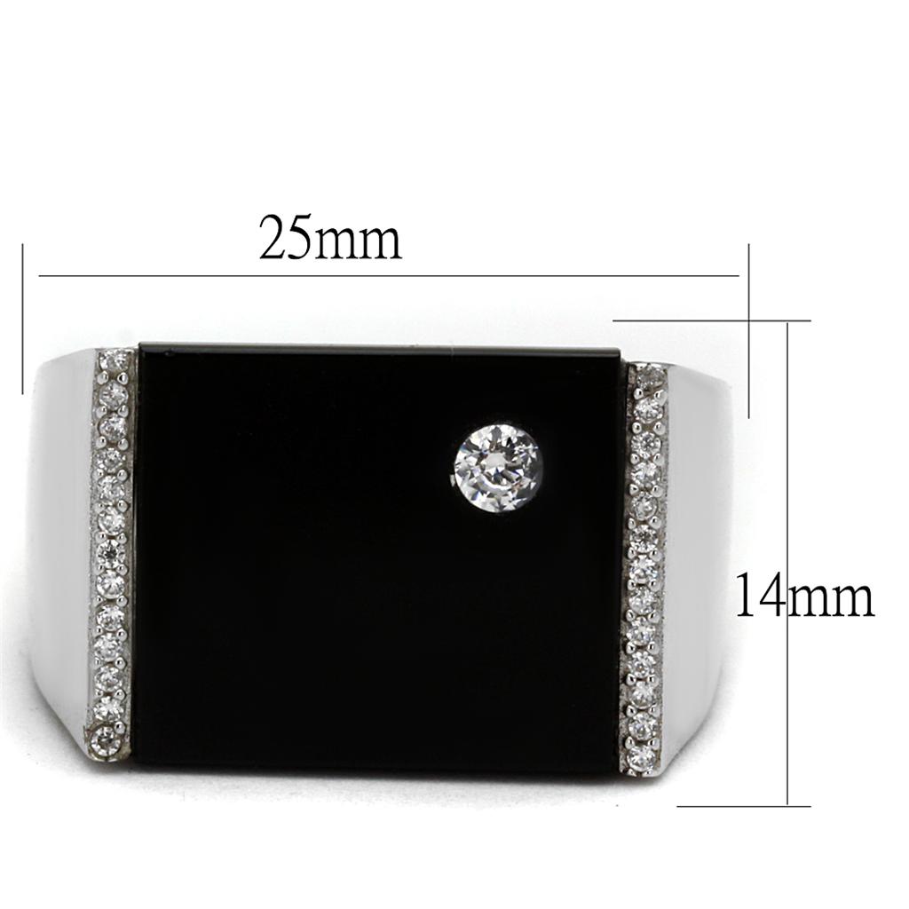 TS459 - Rhodium 925 Sterling Silver Ring with Synthetic Onyx in Jet Alamode