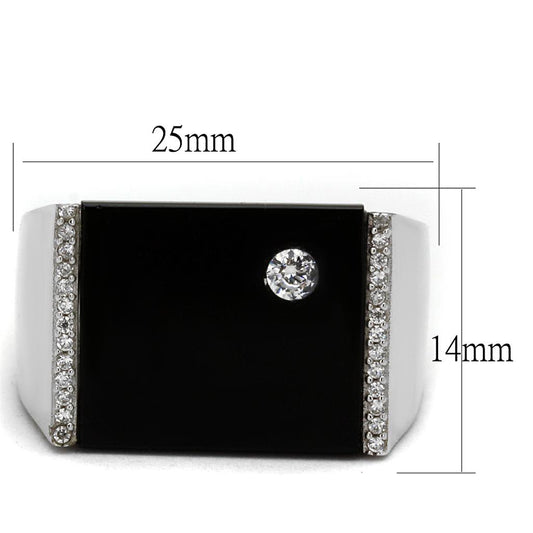 TS459 - Rhodium 925 Sterling Silver Ring with Synthetic Onyx in Jet Alamode