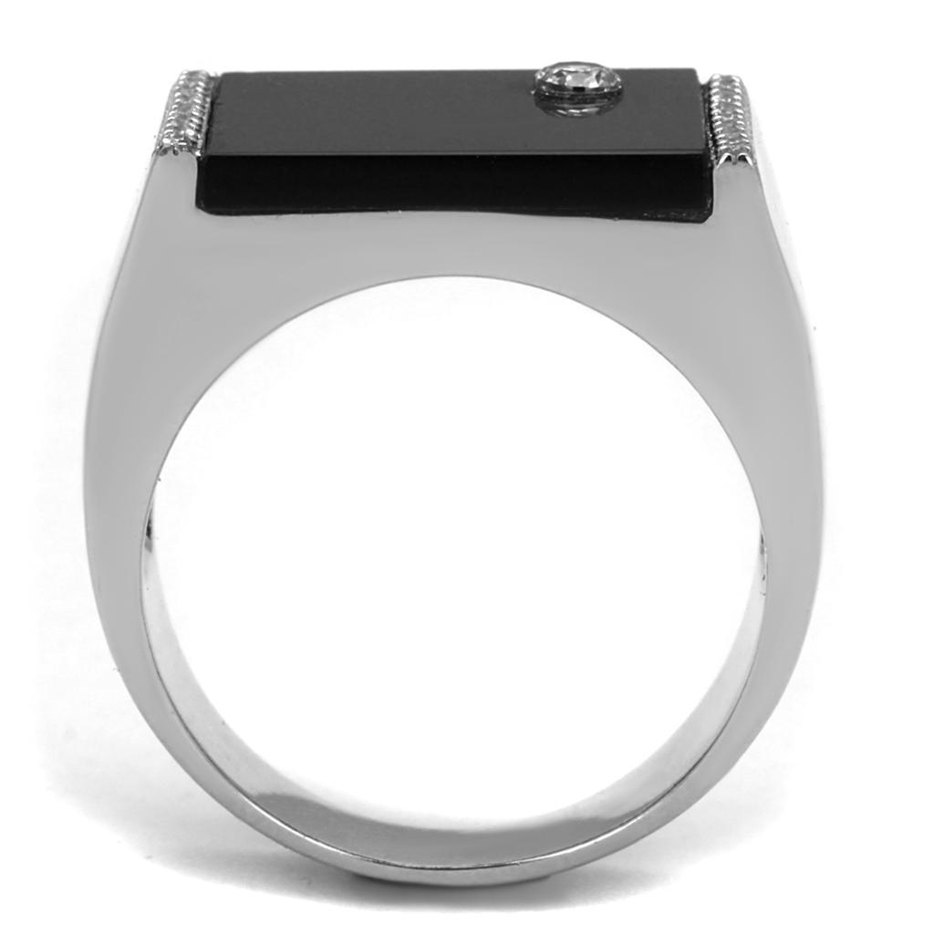 TS459 - Rhodium 925 Sterling Silver Ring with Synthetic Onyx in Jet Alamode