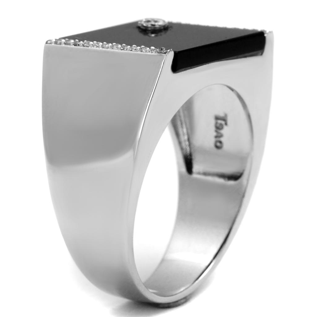 TS459 - Rhodium 925 Sterling Silver Ring with Synthetic Onyx in Jet Alamode