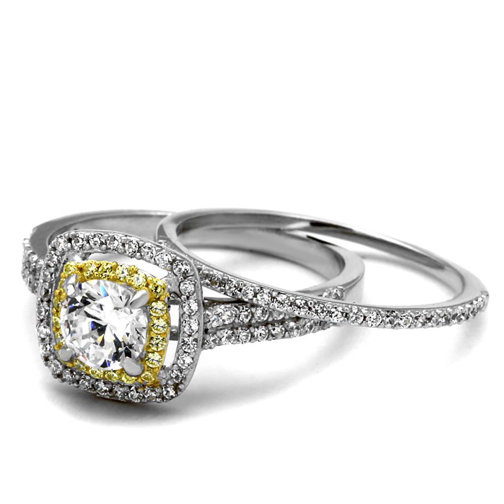 TS467 - Reverse Two-Tone 925 Sterling Silver Ring with AAA Grade CZ  in Clear Alamode
