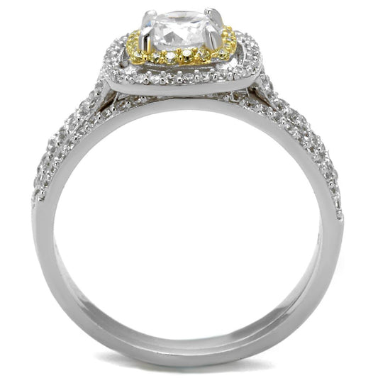 TS467 - Reverse Two-Tone 925 Sterling Silver Ring with AAA Grade CZ  in Clear Alamode