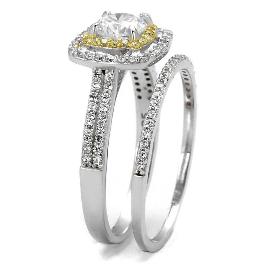 TS467 - Reverse Two-Tone 925 Sterling Silver Ring with AAA Grade CZ  in Clear Alamode