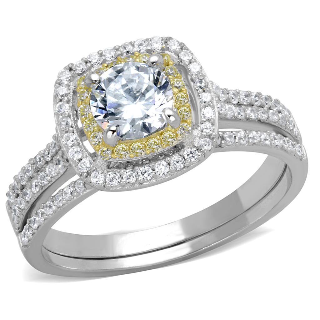 TS467 - Reverse Two-Tone 925 Sterling Silver Ring with AAA Grade CZ  in Clear Alamode