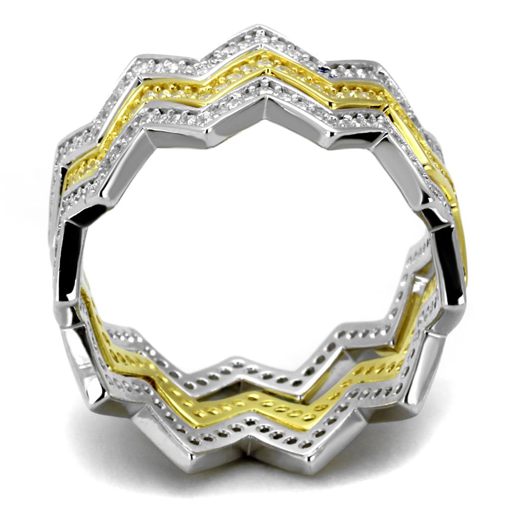 TS492 - Gold+Rhodium 925 Sterling Silver Ring with AAA Grade CZ  in Clear Alamode
