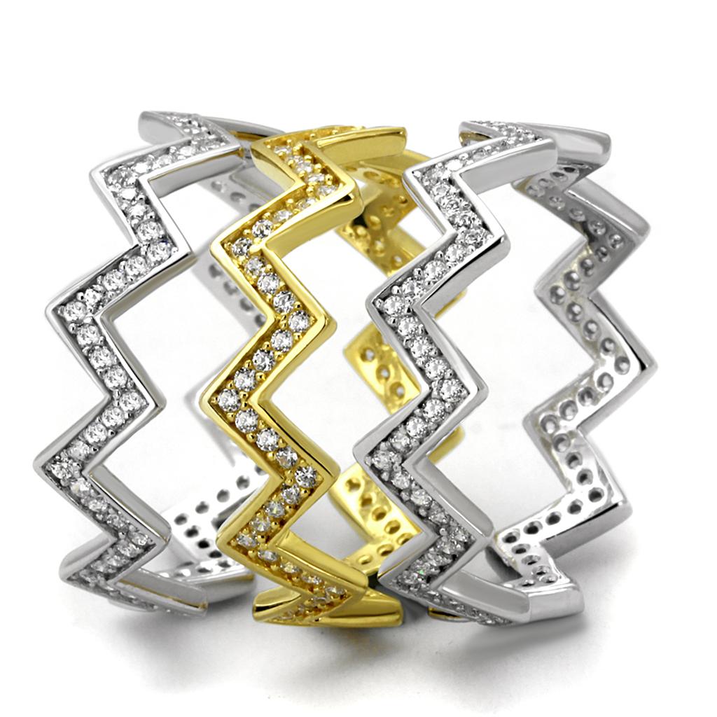 TS492 - Gold+Rhodium 925 Sterling Silver Ring with AAA Grade CZ  in Clear Alamode