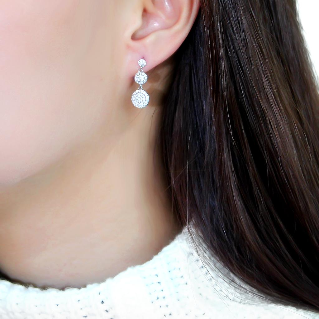 TS494 - Rhodium 925 Sterling Silver Earrings with AAA Grade CZ  in Clear-2