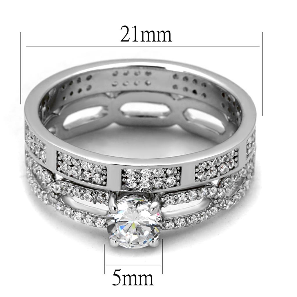 TS499 - Rhodium 925 Sterling Silver Ring with AAA Grade CZ  in Clear Alamode