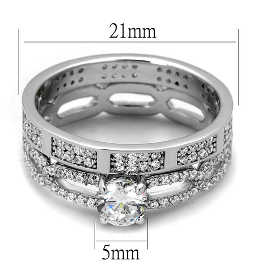TS499 - Rhodium 925 Sterling Silver Ring with AAA Grade CZ  in Clear Alamode