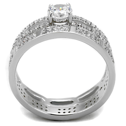 TS499 - Rhodium 925 Sterling Silver Ring with AAA Grade CZ  in Clear Alamode