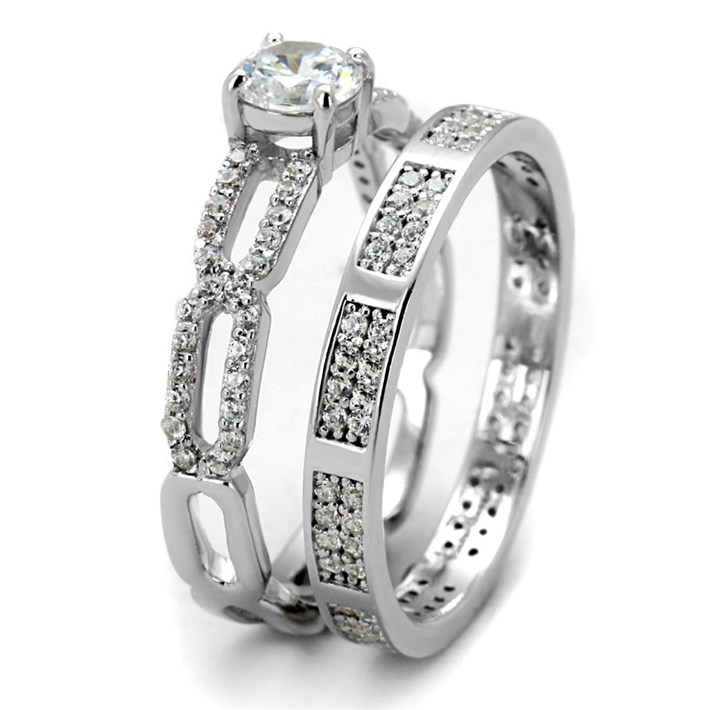 TS499 - Rhodium 925 Sterling Silver Ring with AAA Grade CZ  in Clear Alamode